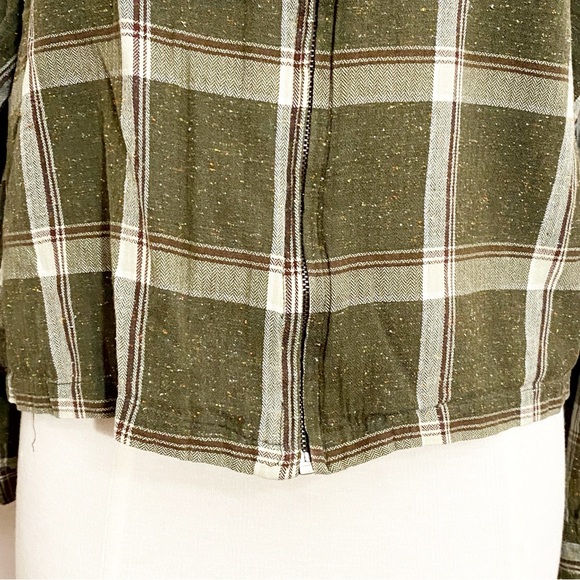 KEREN HART nubby plaid zip front unlined light jacket long sleeve 100% cotton L - Picture 3 of 9